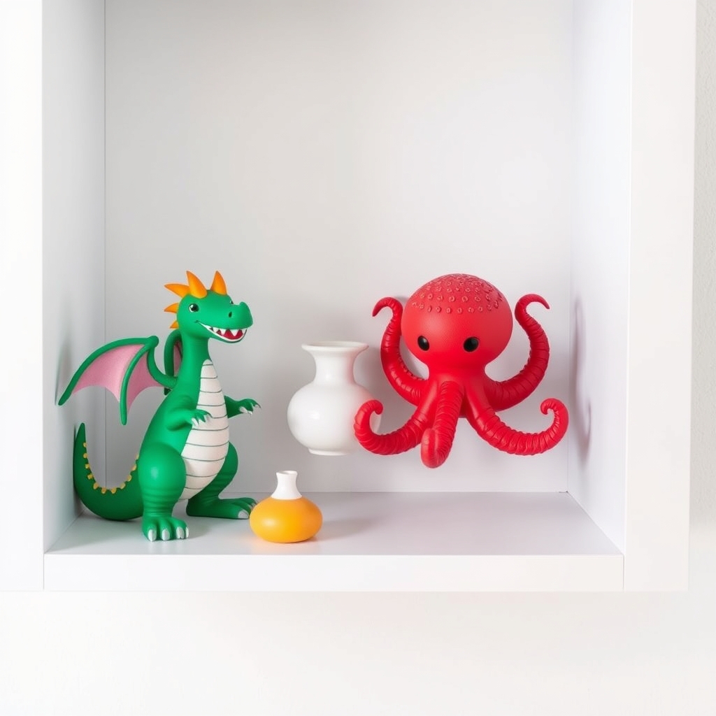 Bunte 3D-gedruckte Figuren und Vasen