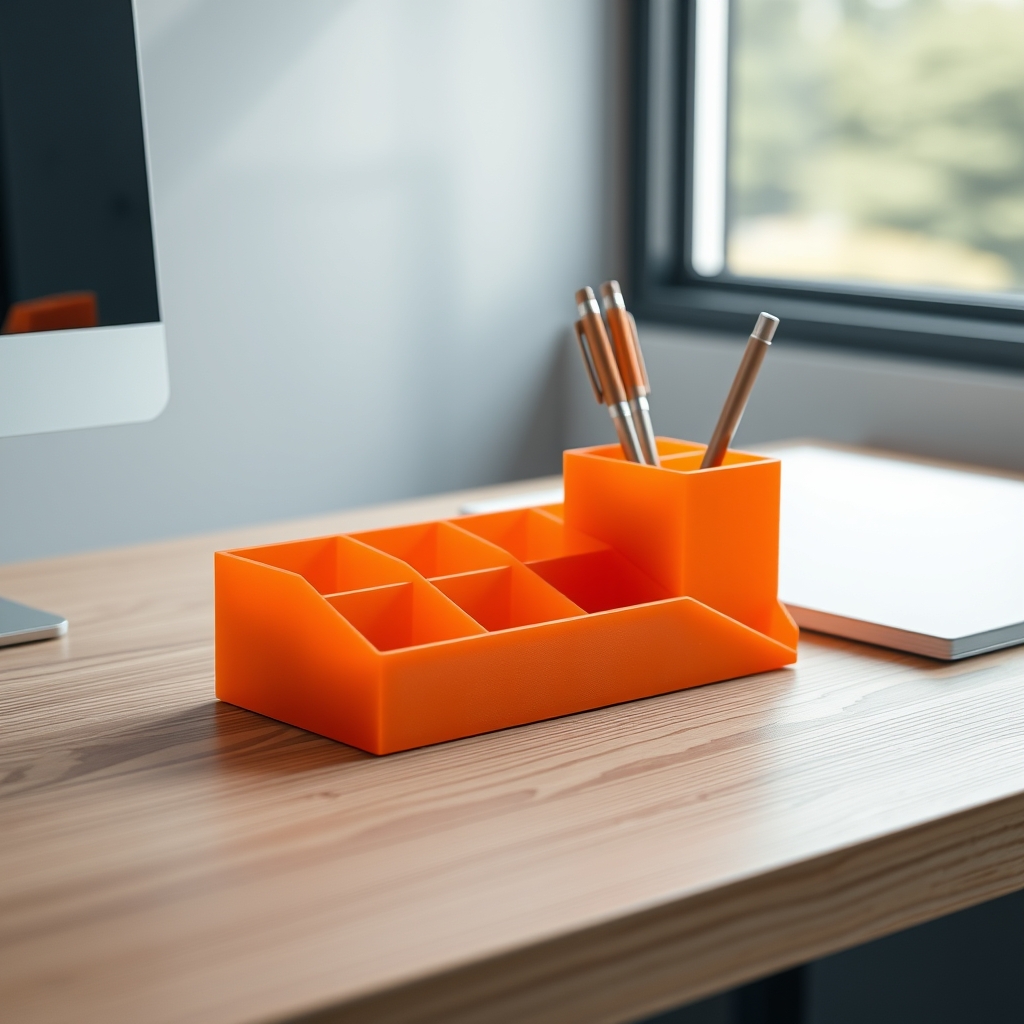 Büro-Organizer mit Stiftehalter, 3D-gedruckt in Orange